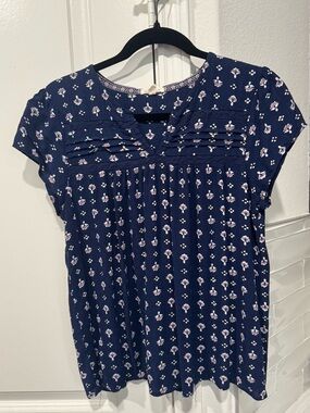 Mason & Belle Navy Floral Peasant Blouse Top Size Medium